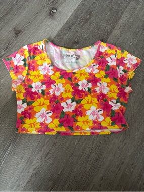 Dream Out Loud Selena Gomez Jr Crop T-Shirt Floral Orange Short Sleeve (S)